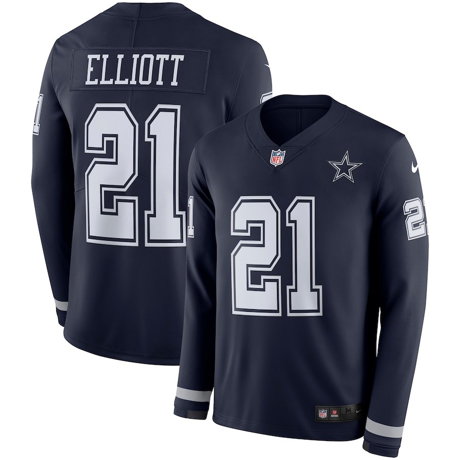 Men Dallas Cowboys #21 Elliott blue  Limited NFL Nike Therma Long Sleeve Jersey->women nfl jersey->Women Jersey